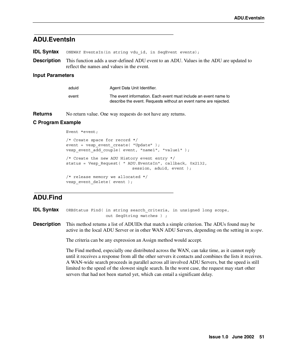 Adu.eventsin, Adu.find | Avaya Interaction Center DXX-1015-01 User Manual | Page 51 / 74
