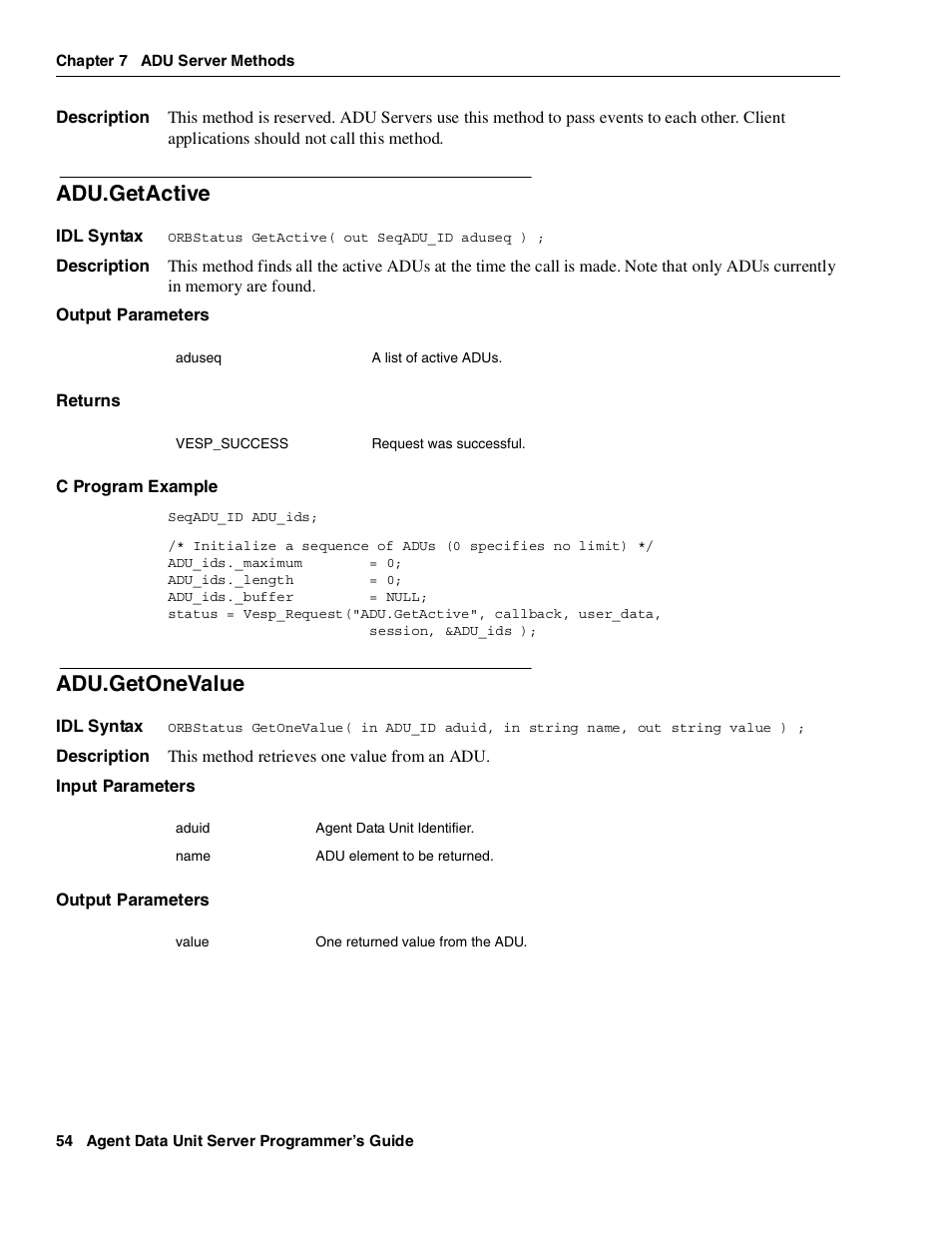 Adu.getactive, Adu.getonevalue | Avaya Interaction Center DXX-1015-01 User Manual | Page 54 / 74