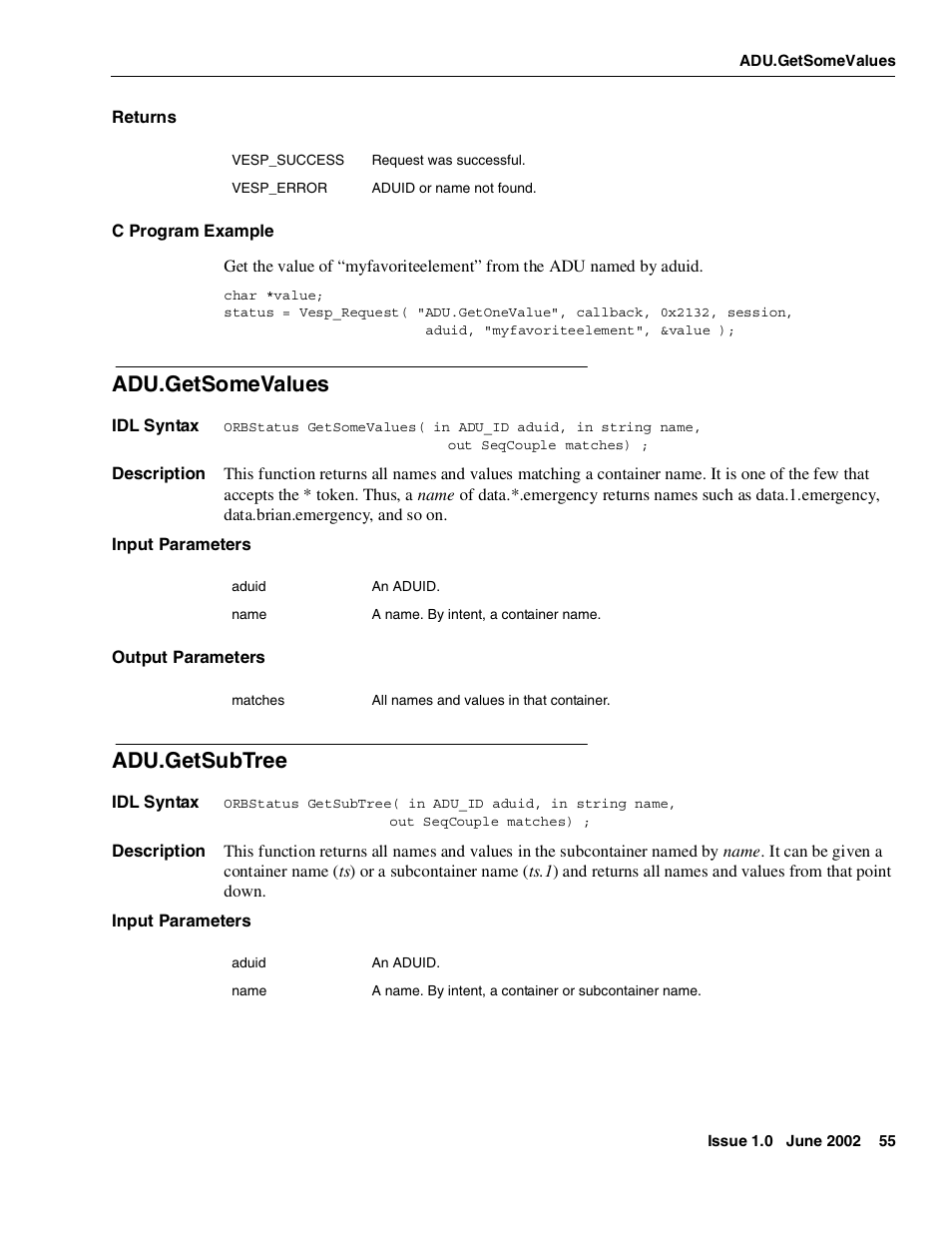 Adu.getsomevalues, Adu.getsubtree | Avaya Interaction Center DXX-1015-01 User Manual | Page 55 / 74