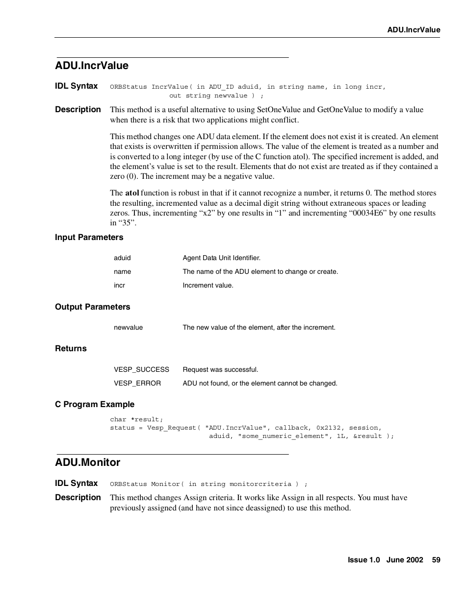 Adu.incrvalue, Adu.monitor | Avaya Interaction Center DXX-1015-01 User Manual | Page 59 / 74