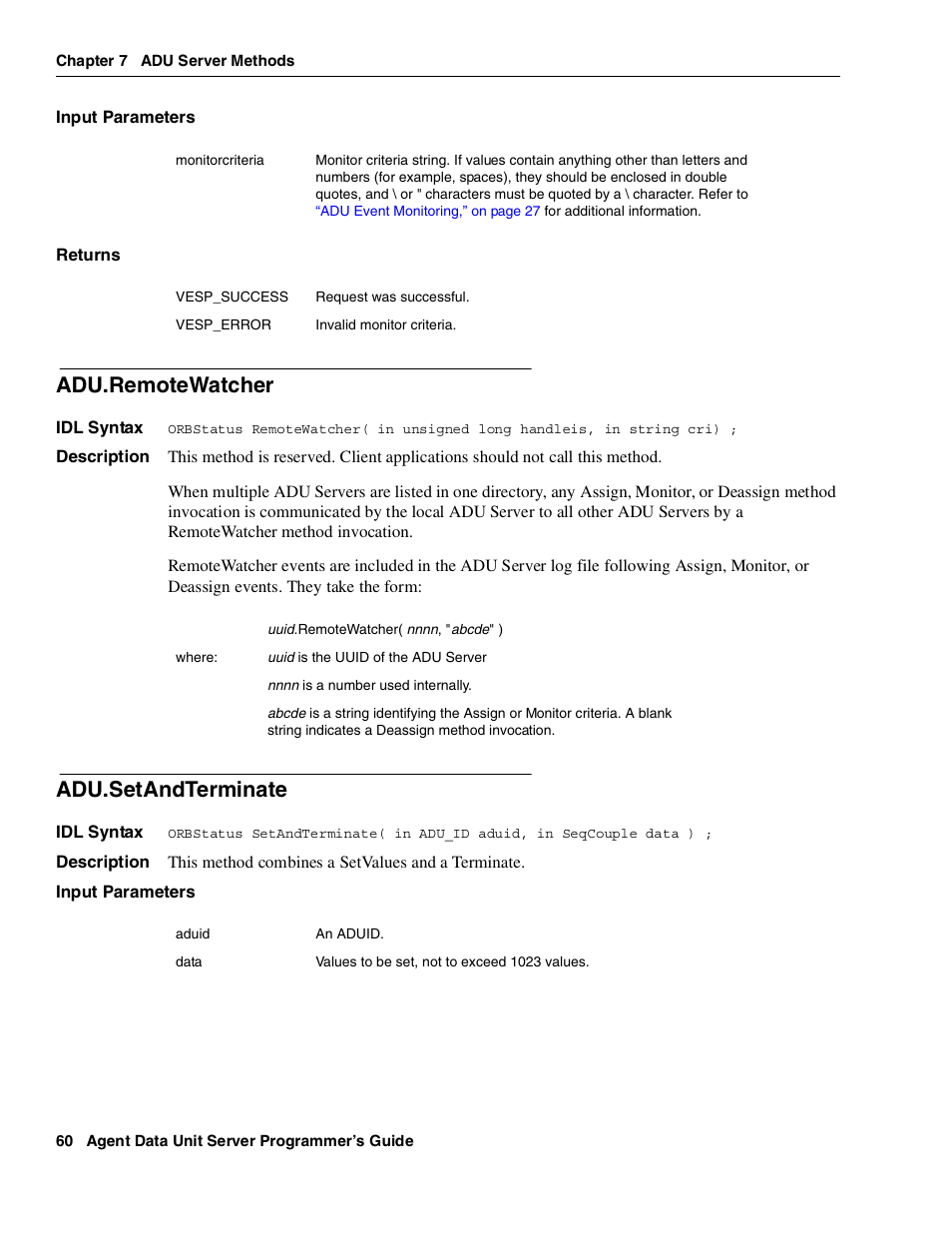 Adu.remotewatcher, Adu.setandterminate | Avaya Interaction Center DXX-1015-01 User Manual | Page 60 / 74