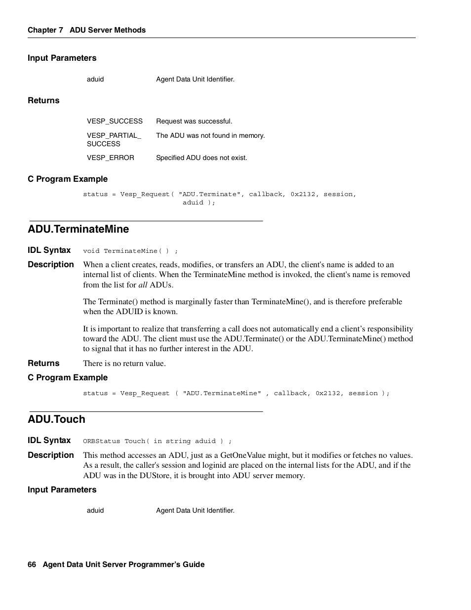 Adu.terminatemine, Adu.touch | Avaya Interaction Center DXX-1015-01 User Manual | Page 66 / 74