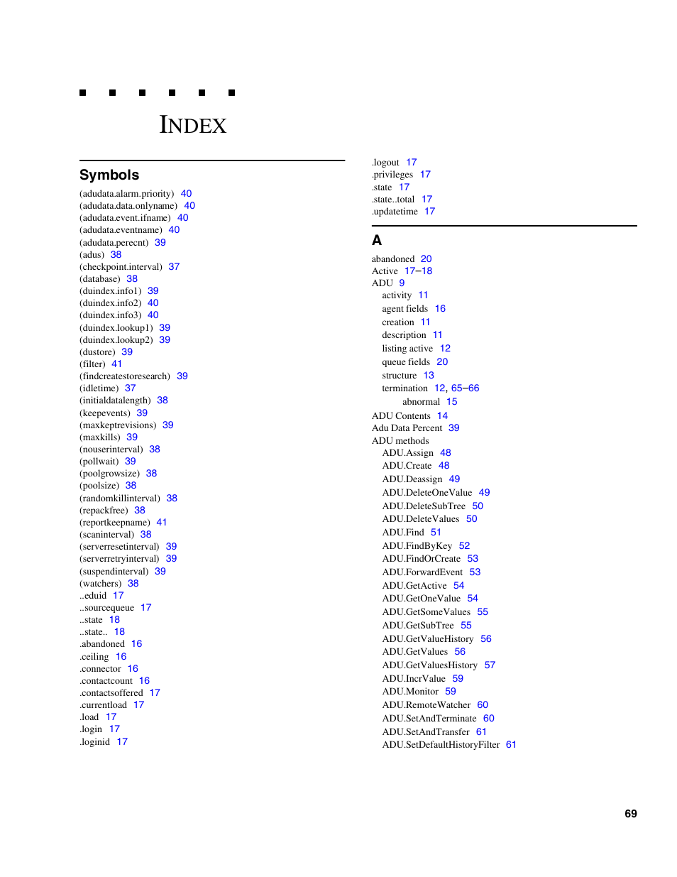 Index, Ndex, Symbols | Avaya Interaction Center DXX-1015-01 User Manual | Page 69 / 74