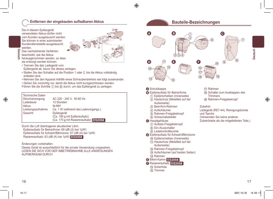 Bauteile-bezeichnungen | Panasonic ES2058 User Manual | Page 9 / 16