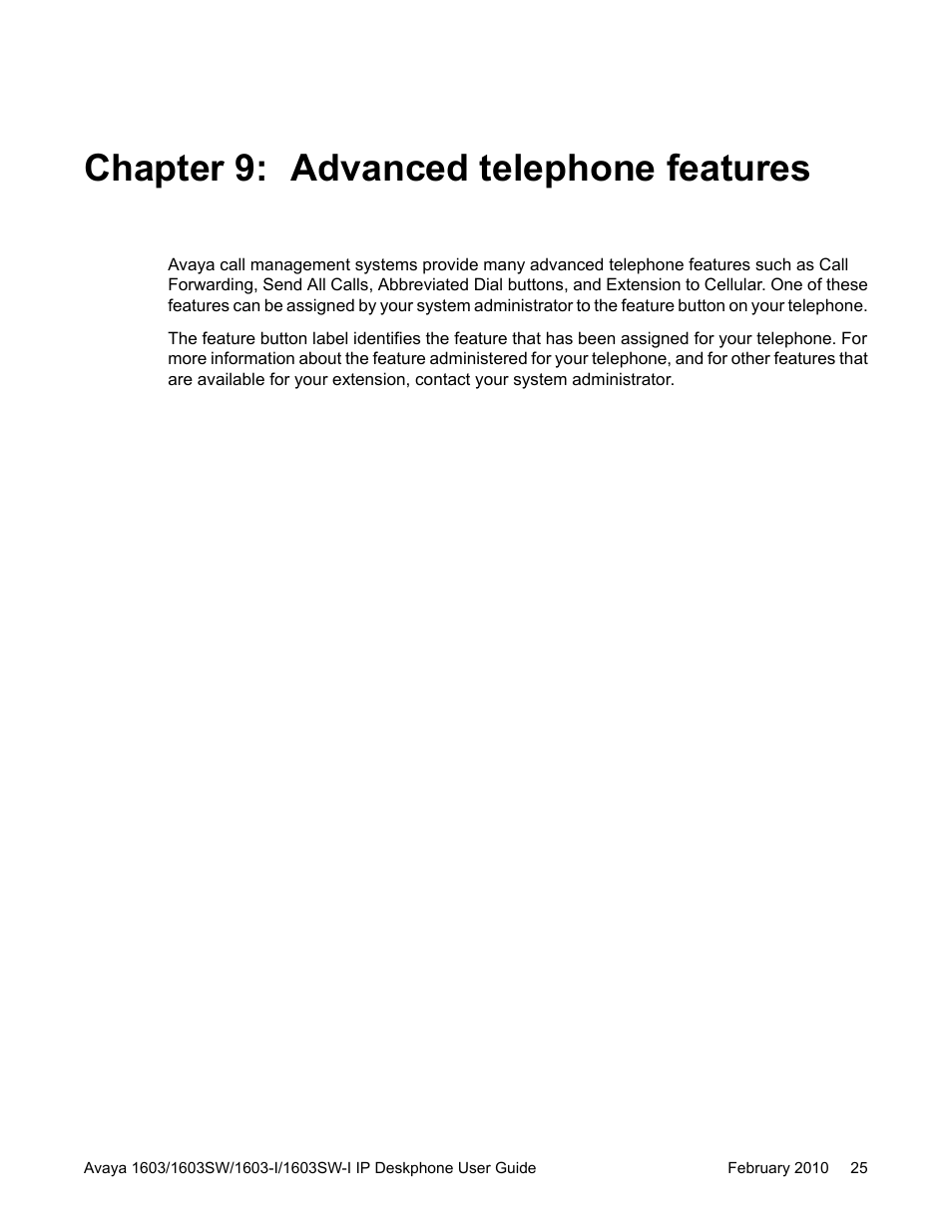 Chapter 9: advanced telephone features | Avaya one-X 1603SW User Manual | Page 25 / 32