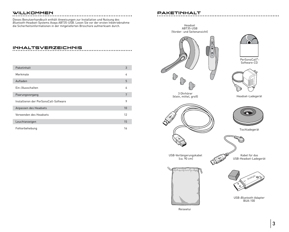 Inhaltsverzeichnis paketinhalt, Willkommen | Avaya ABT35 User Manual | Page 14 / 182