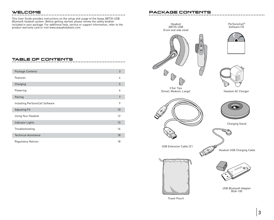 Table of contents package contents, Welcome | Avaya ABT35 User Manual | Page 2 / 182