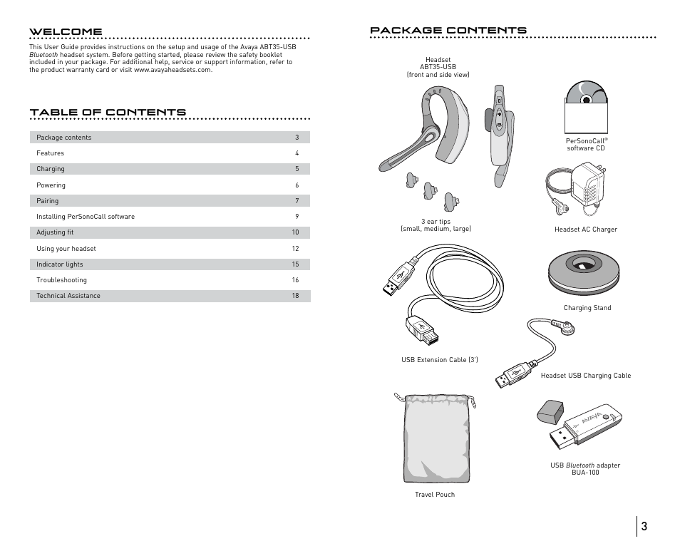 Table of contents package contents, Welcome | Avaya ABT35 User Manual | Page 64 / 182