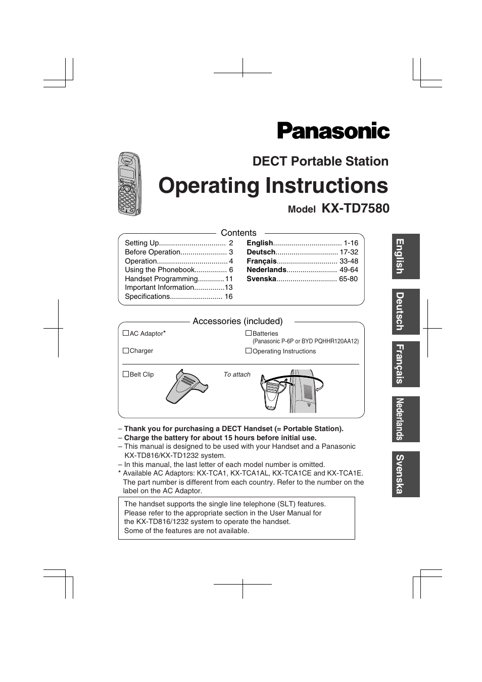 Panasonic KXTD7580CE User Manual | 80 pages