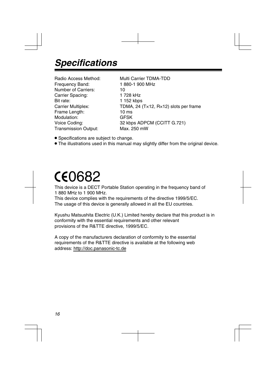 Specifications | Panasonic KXTD7580CE User Manual | Page 16 / 80