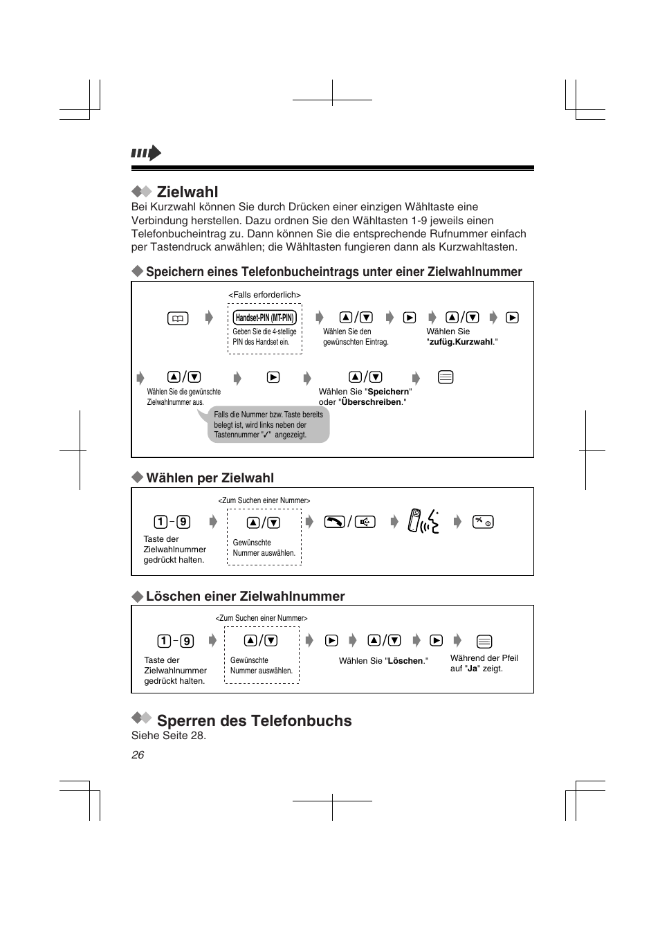 Sperren des telefonbuchs, Zielwahl | Panasonic KXTD7580CE User Manual | Page 26 / 80