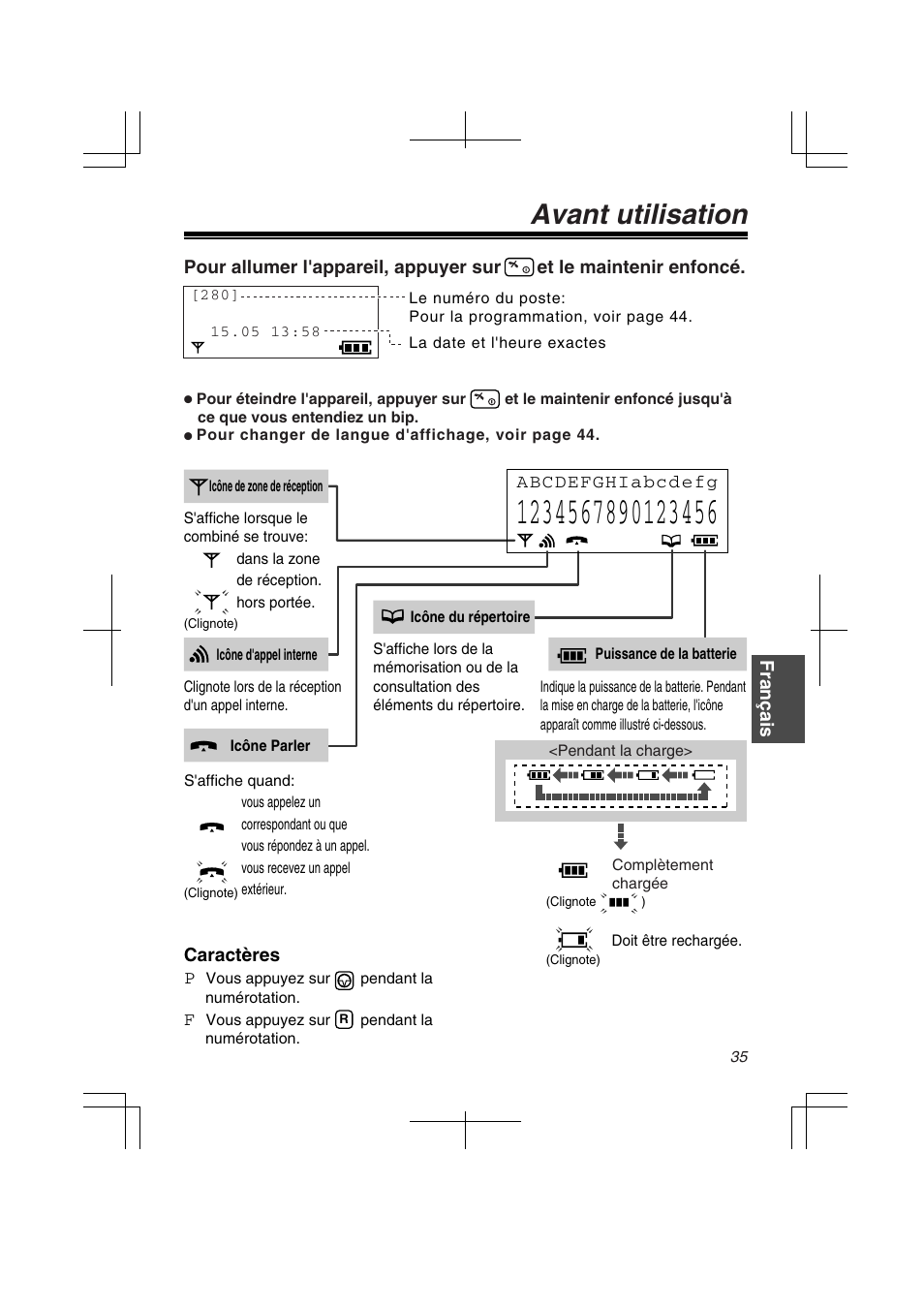 Avant utilisation | Panasonic KXTD7580CE User Manual | Page 35 / 80