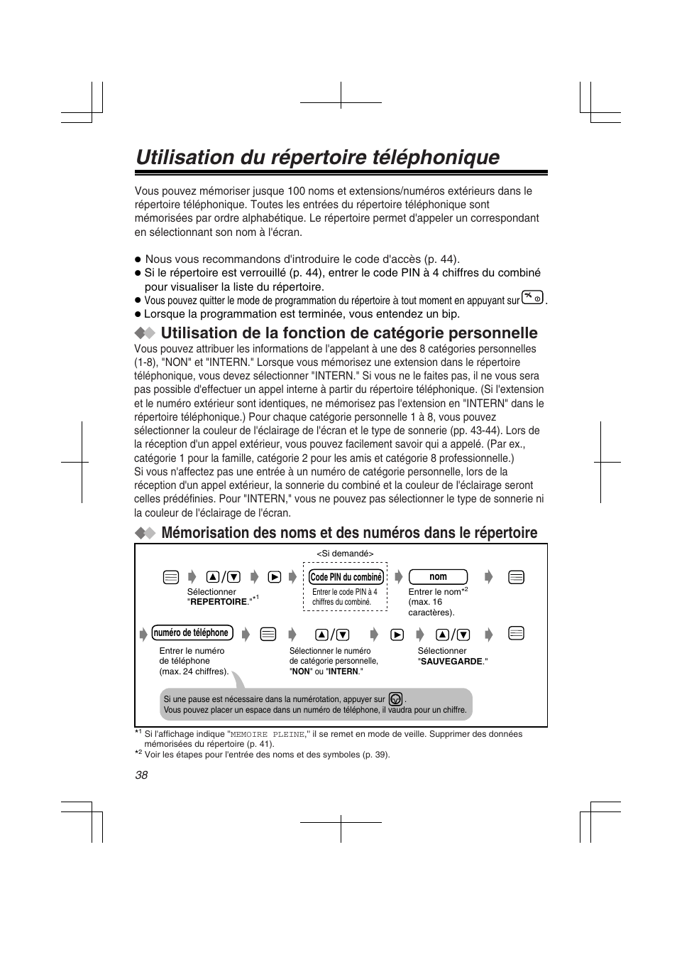 Utilisation du répertoire téléphonique | Panasonic KXTD7580CE User Manual | Page 38 / 80