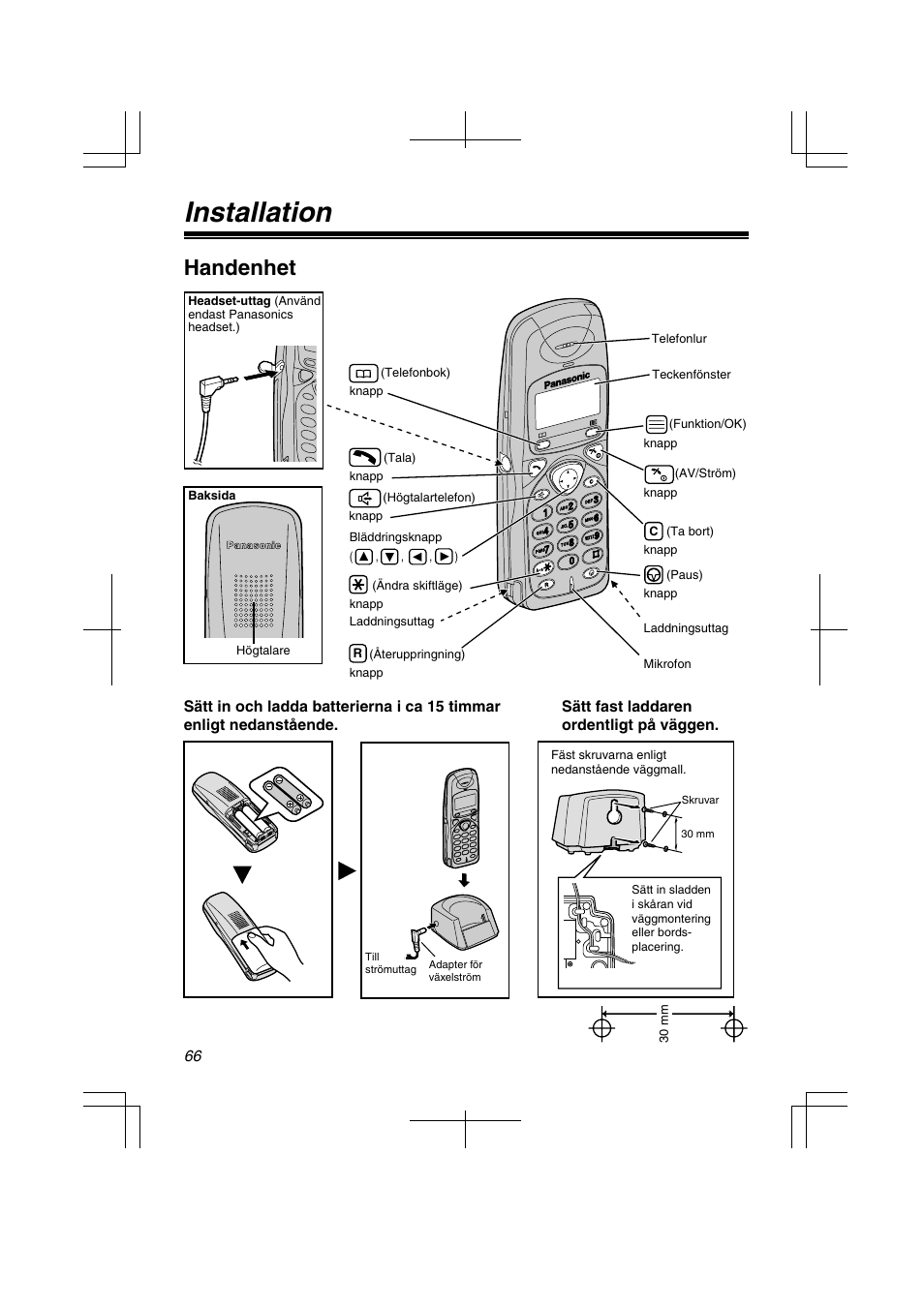 Installation, Handenhet | Panasonic KXTD7580CE User Manual | Page 66 / 80