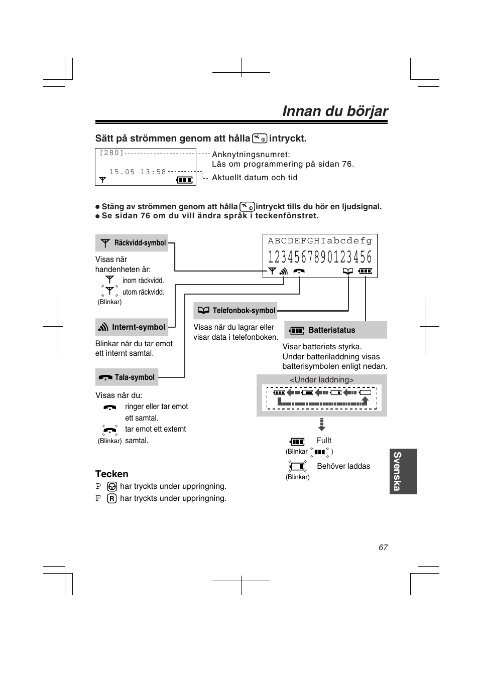 Innan du börjar | Panasonic KXTD7580CE User Manual | Page 67 / 80