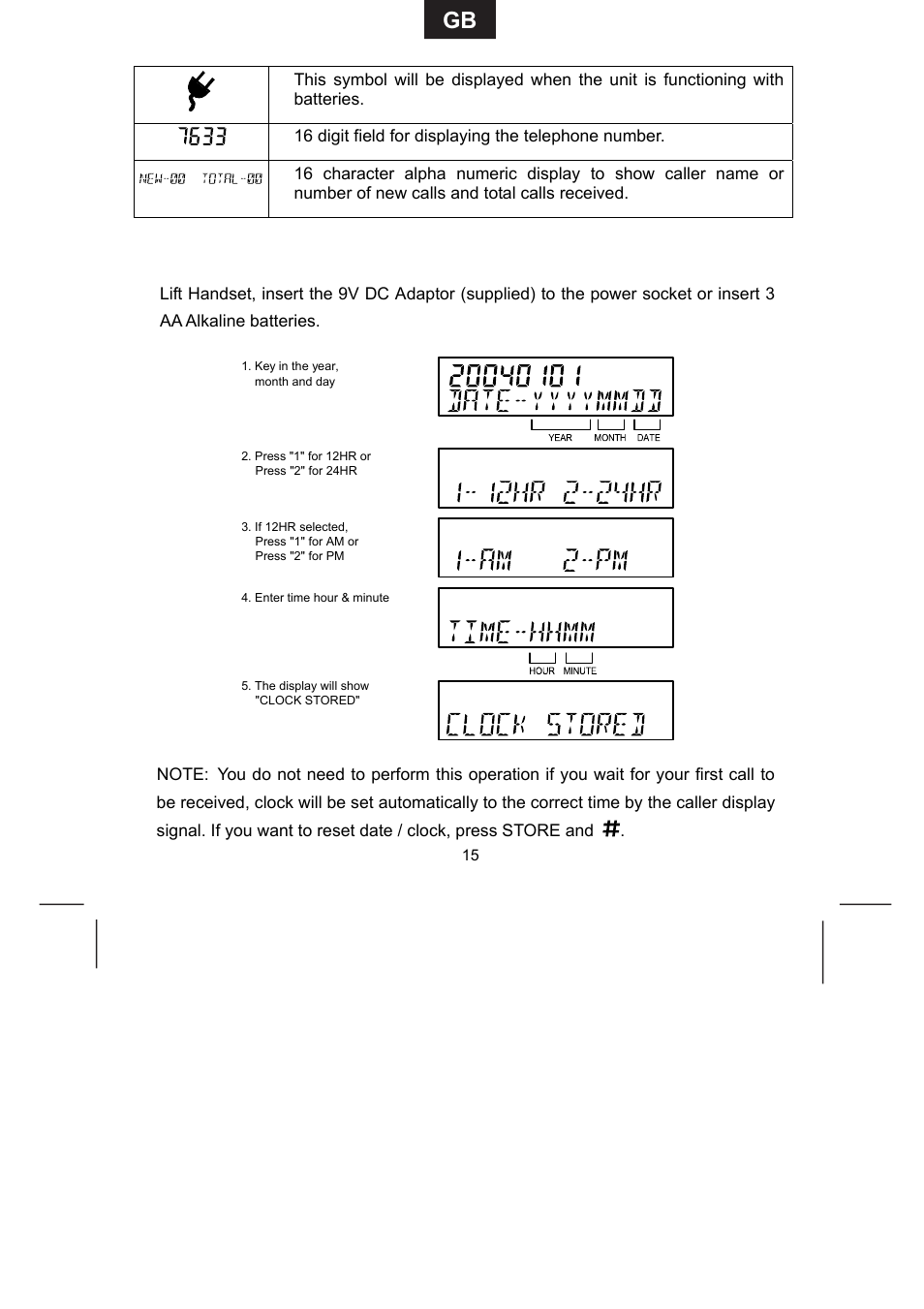 Setting the clock | Avaya 9335-AV User Manual | Page 15 / 24