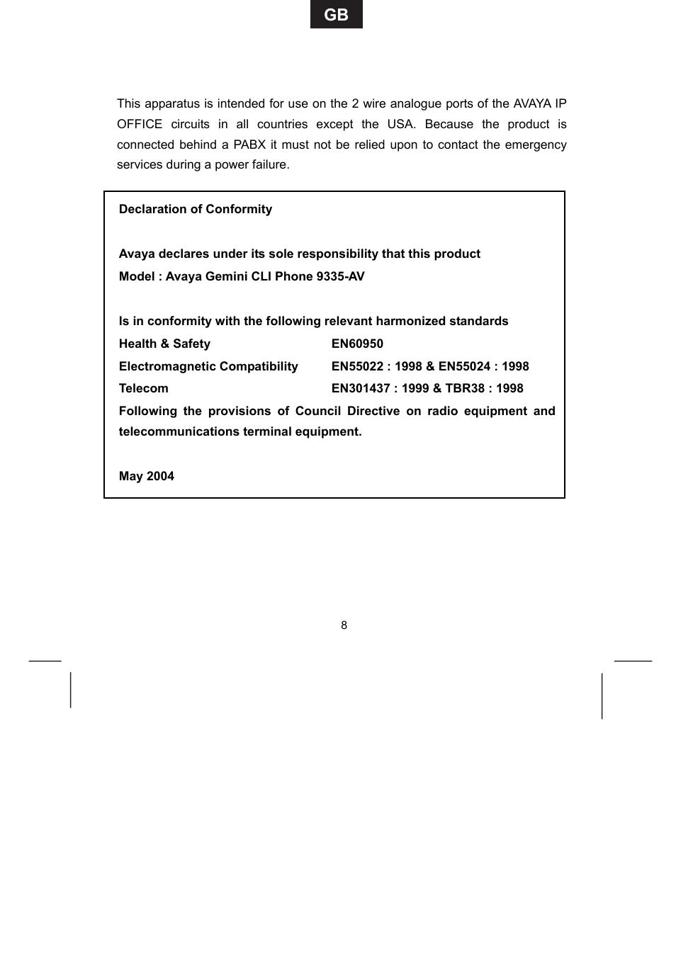 Intended use | Avaya 9335-AV User Manual | Page 8 / 24