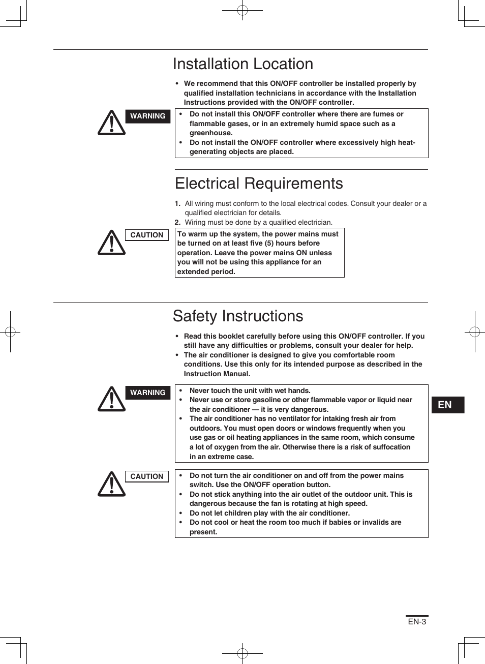 Installation location, Electrical requirements, Safety instructions | Panasonic CZANC2 User Manual | Page 3 / 38
