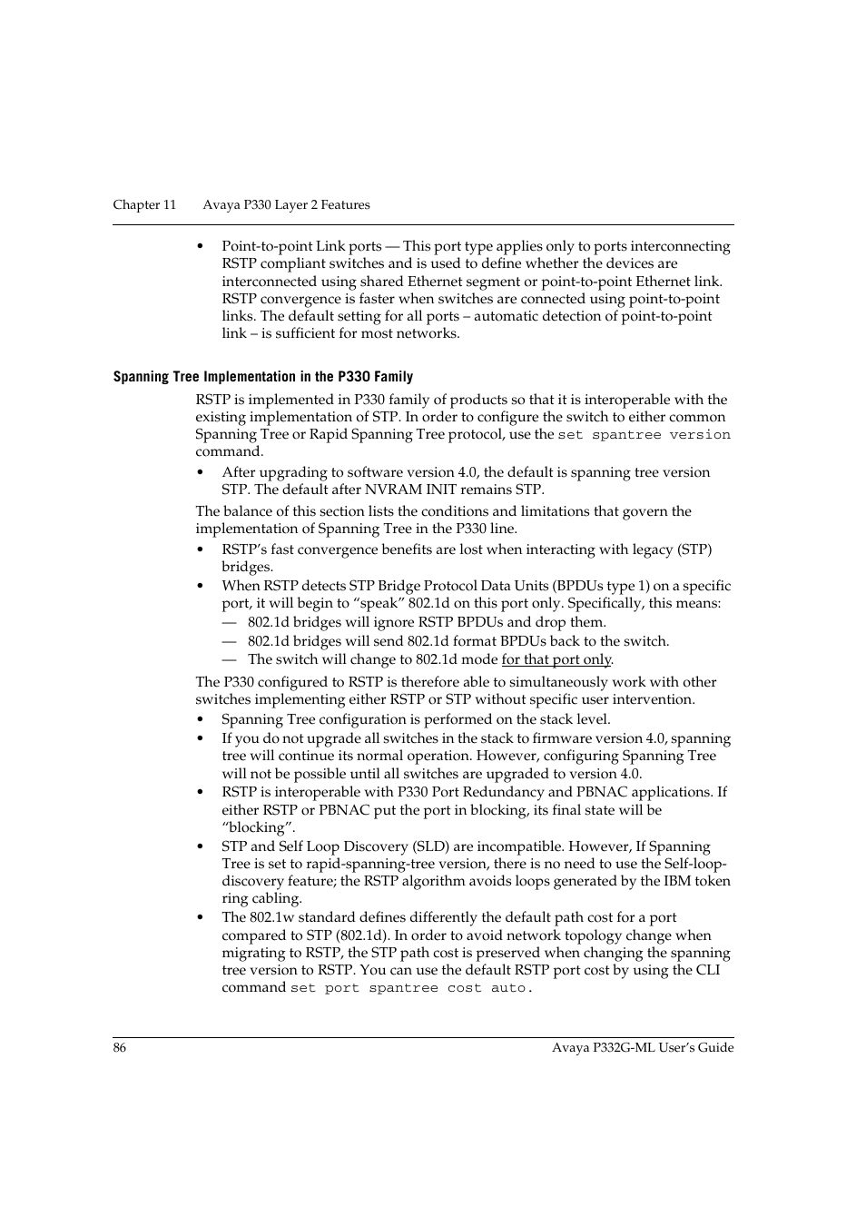 Spanning tree implementation in the p330 family | Avaya P332G-ML User Manual | Page 102 / 164