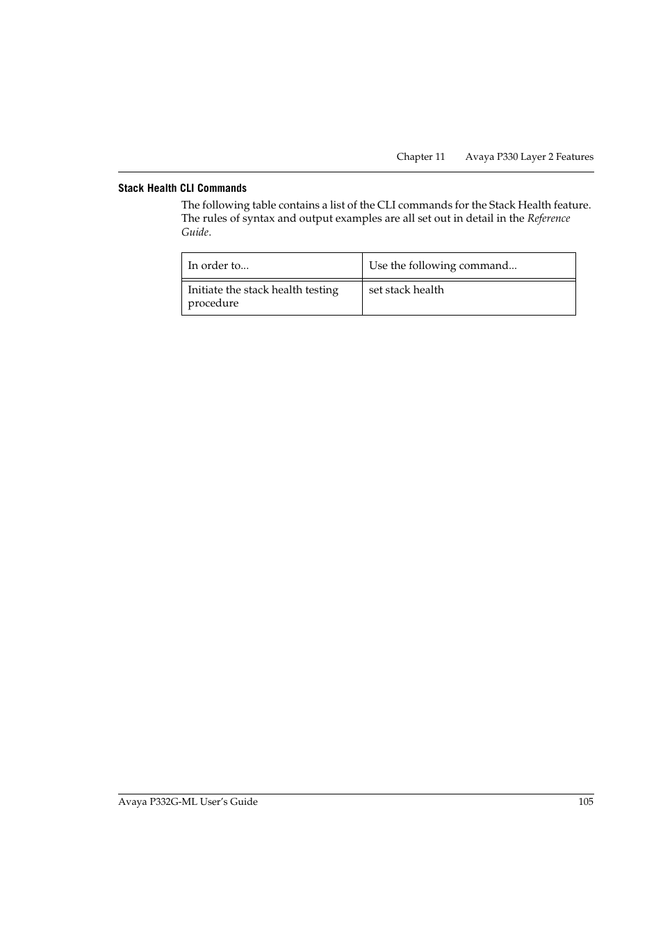 Stack health cli commands | Avaya P332G-ML User Manual | Page 121 / 164