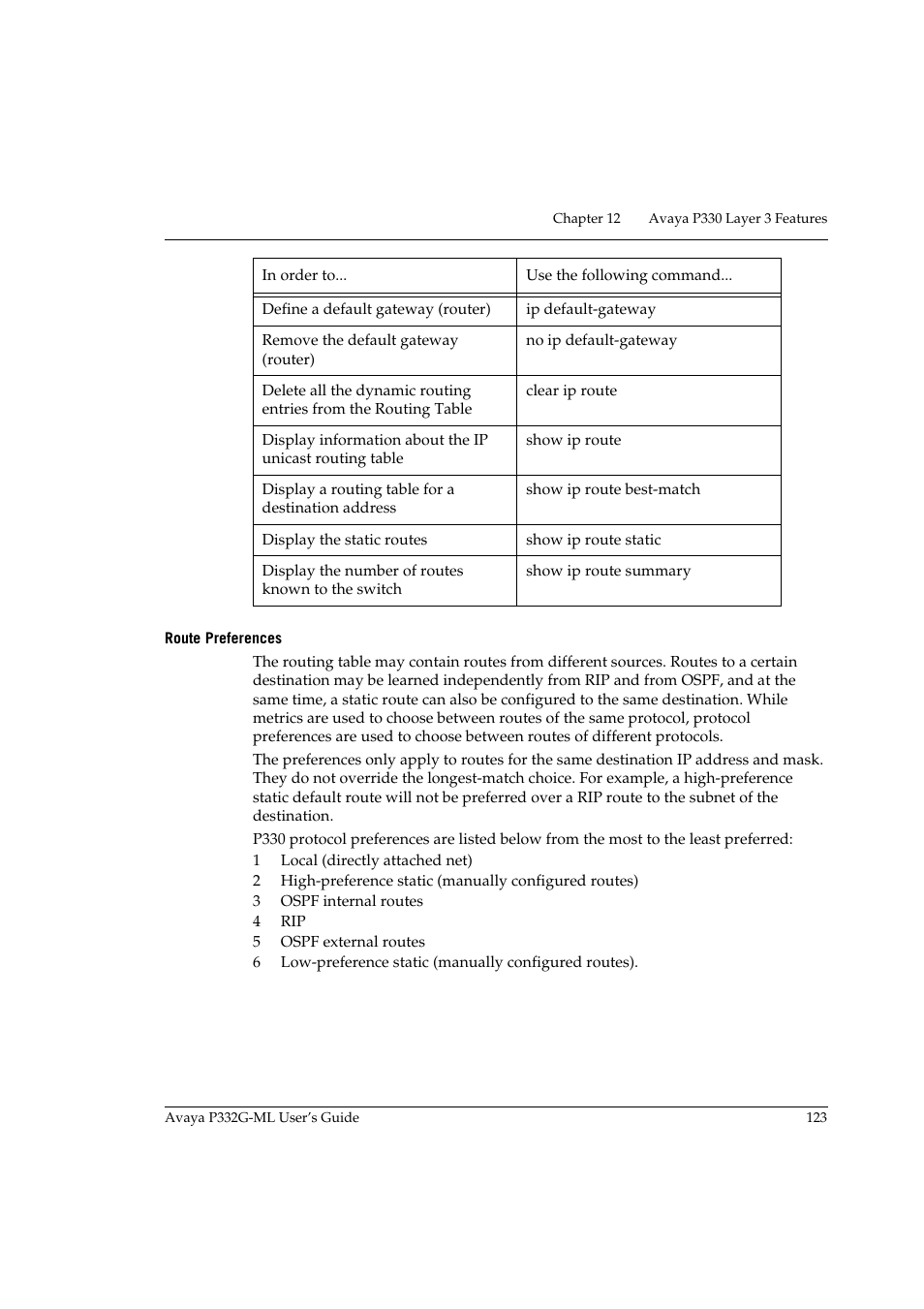 Route preferences | Avaya P332G-ML User Manual | Page 139 / 164