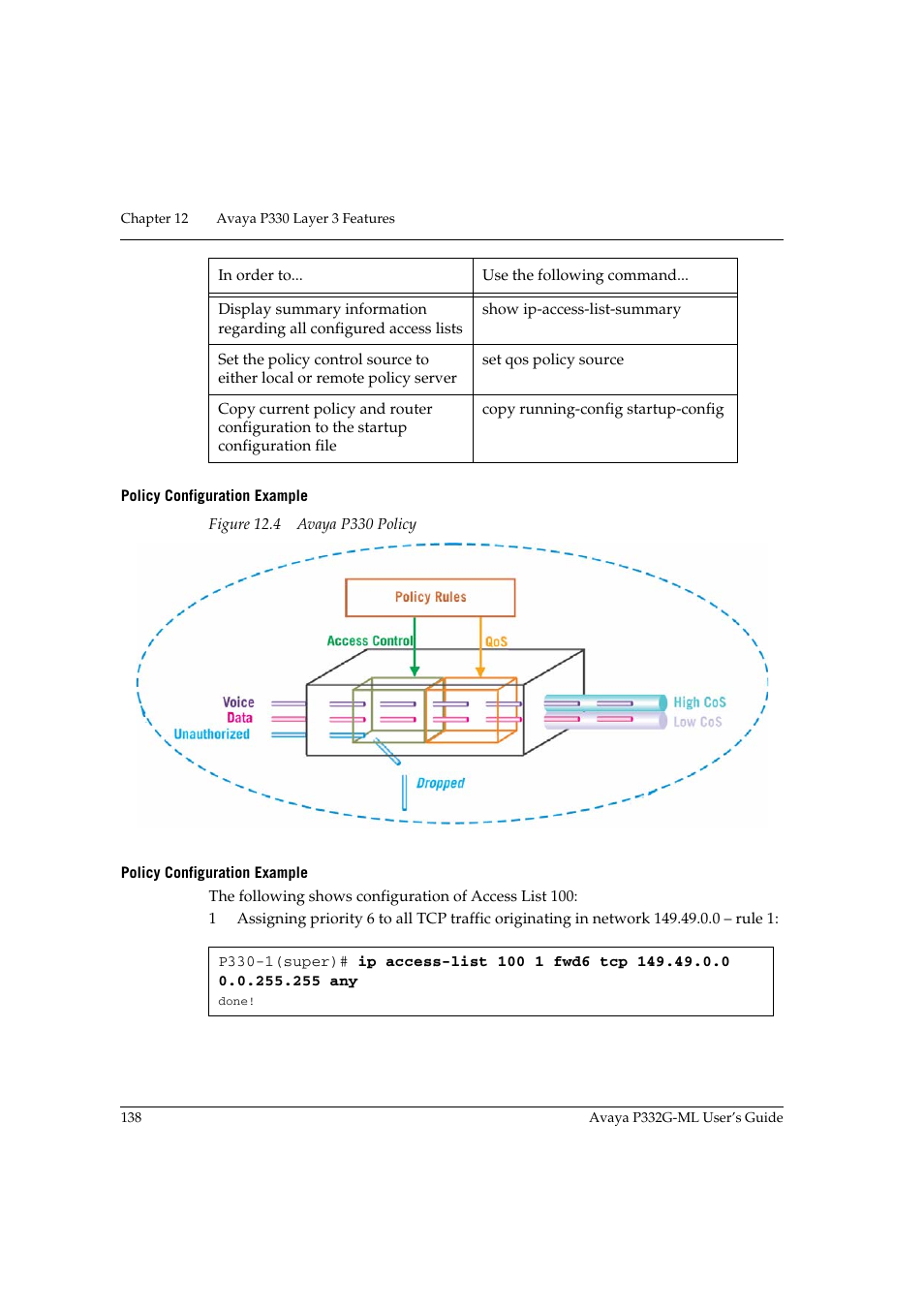 Policy configuration example | Avaya P332G-ML User Manual | Page 154 / 164