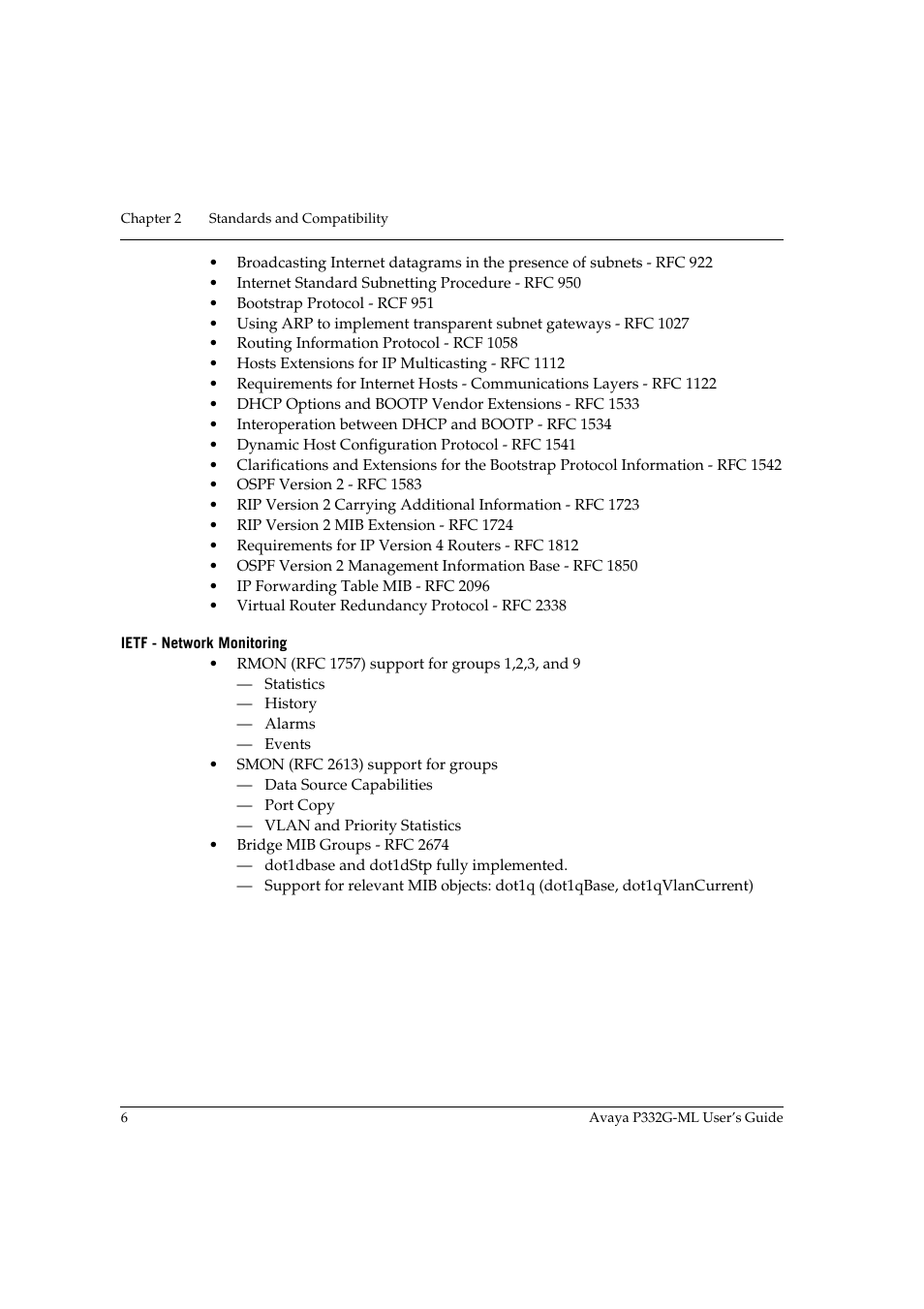 Ietf - network monitoring | Avaya P332G-ML User Manual | Page 22 / 164