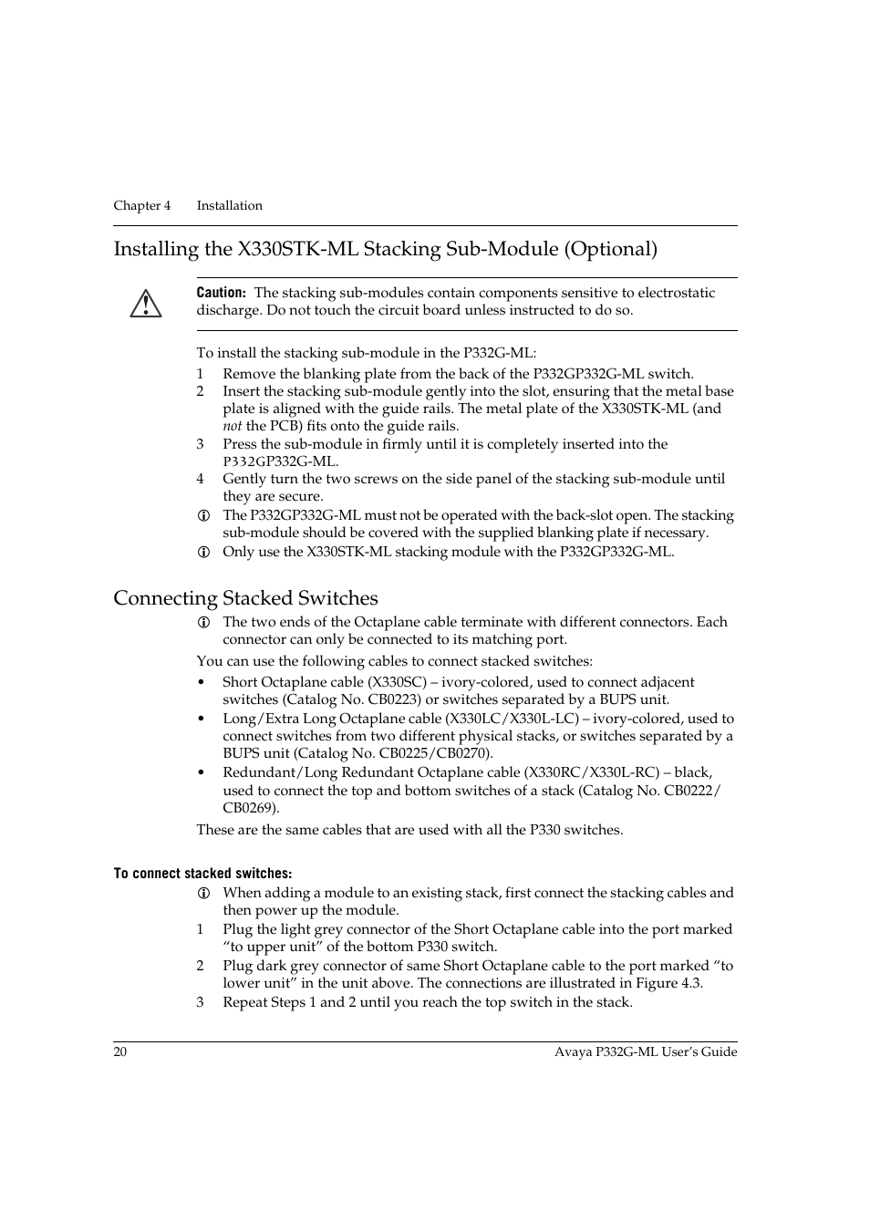 Connecting stacked switches, To connect stacked switches | Avaya P332G-ML User Manual | Page 36 / 164