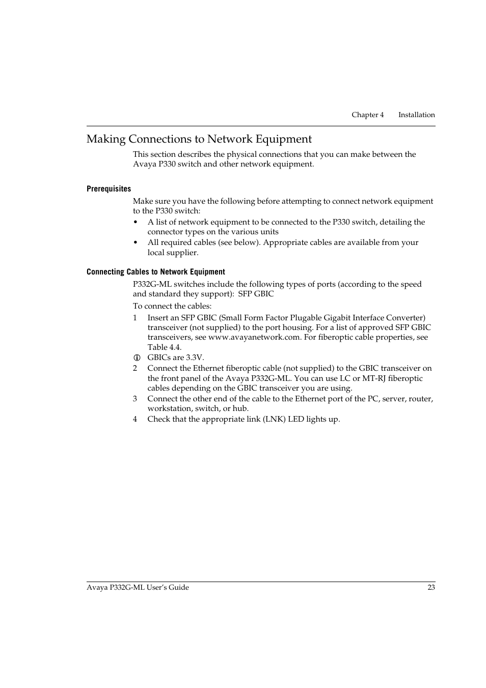 Making connections to network equipment, Prerequisites, Connecting cables to network equipment | Avaya P332G-ML User Manual | Page 39 / 164