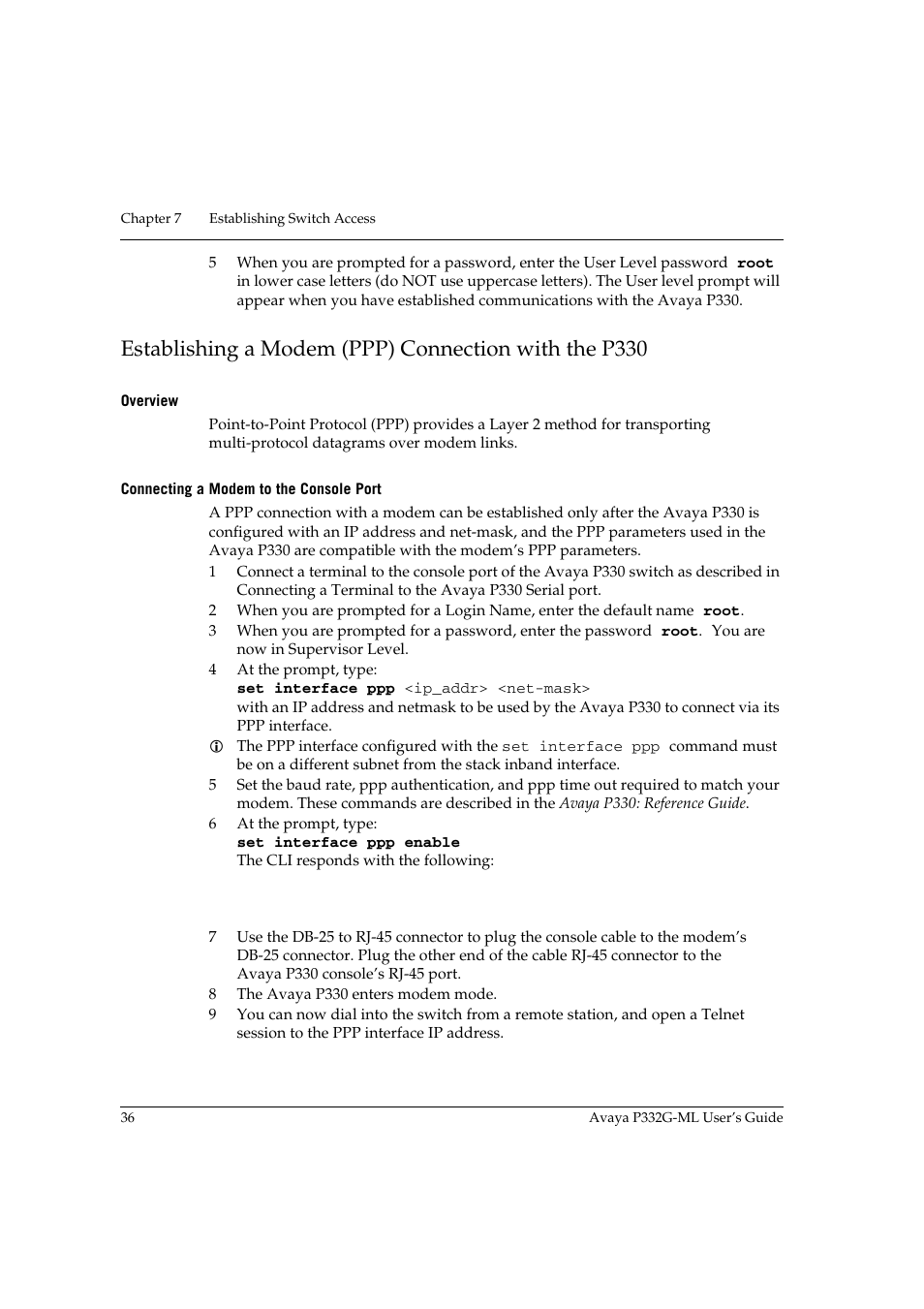 Overview, Connecting a modem to the console port, Overview connecting a modem to the console port | Avaya P332G-ML User Manual | Page 52 / 164