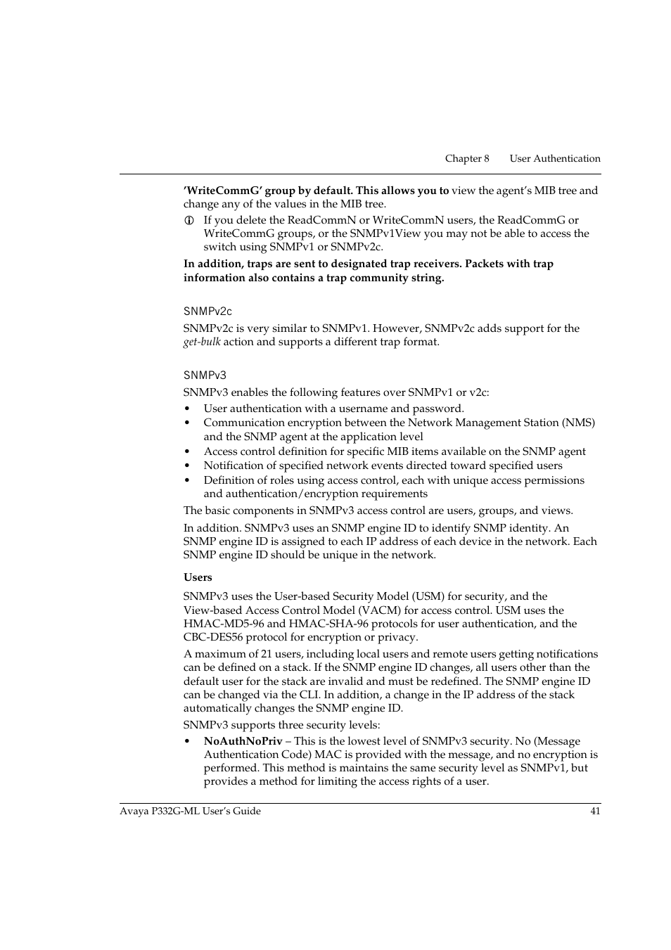 Snmpv2c, Snmpv3, Snmpv2c snmpv3 | Avaya P332G-ML User Manual | Page 57 / 164