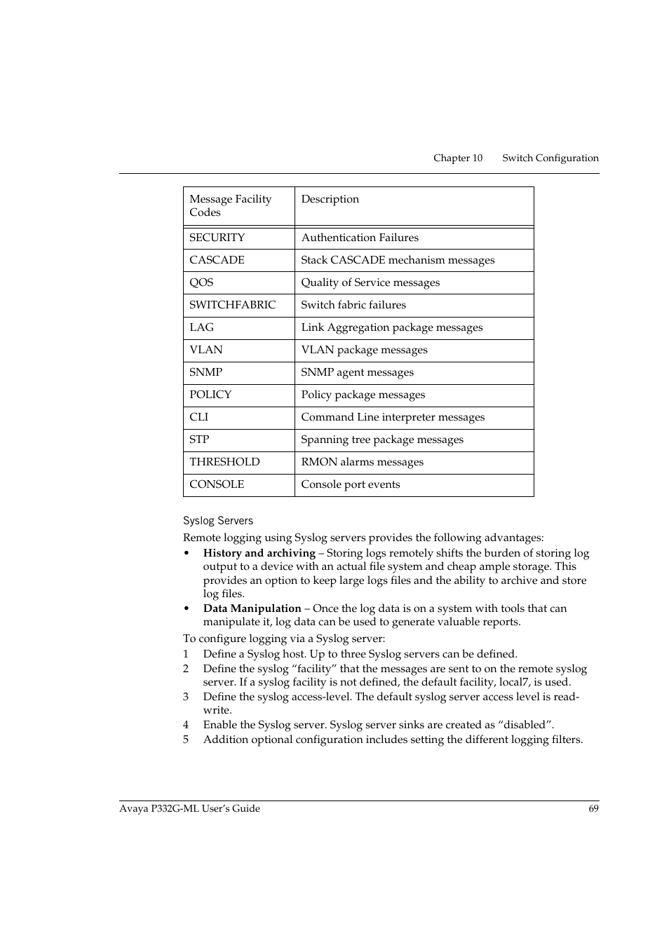 Syslog servers | Avaya P332G-ML User Manual | Page 85 / 164