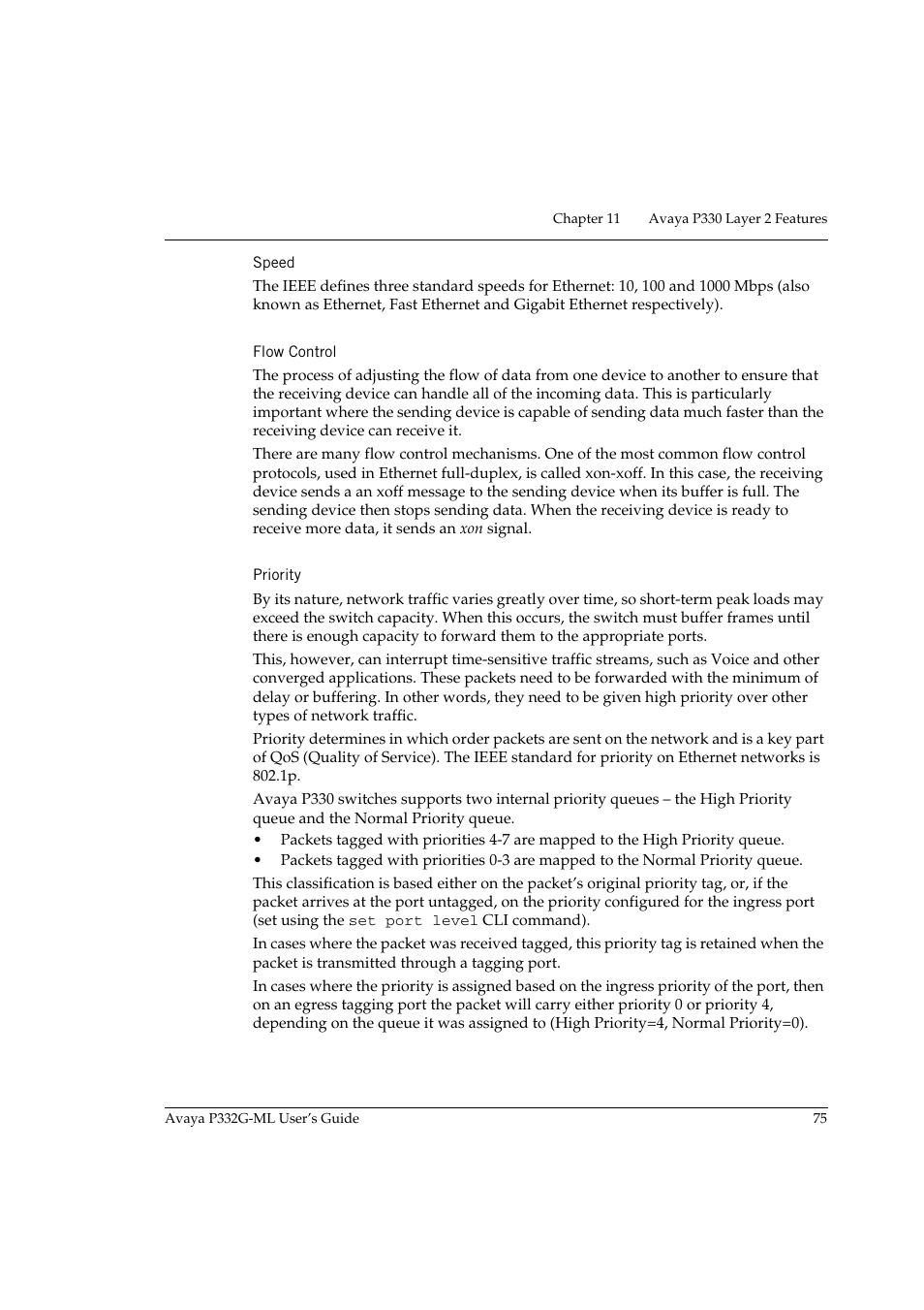 Speed, Flow control, Priority | Speed flow control priority | Avaya P332G-ML User Manual | Page 91 / 164