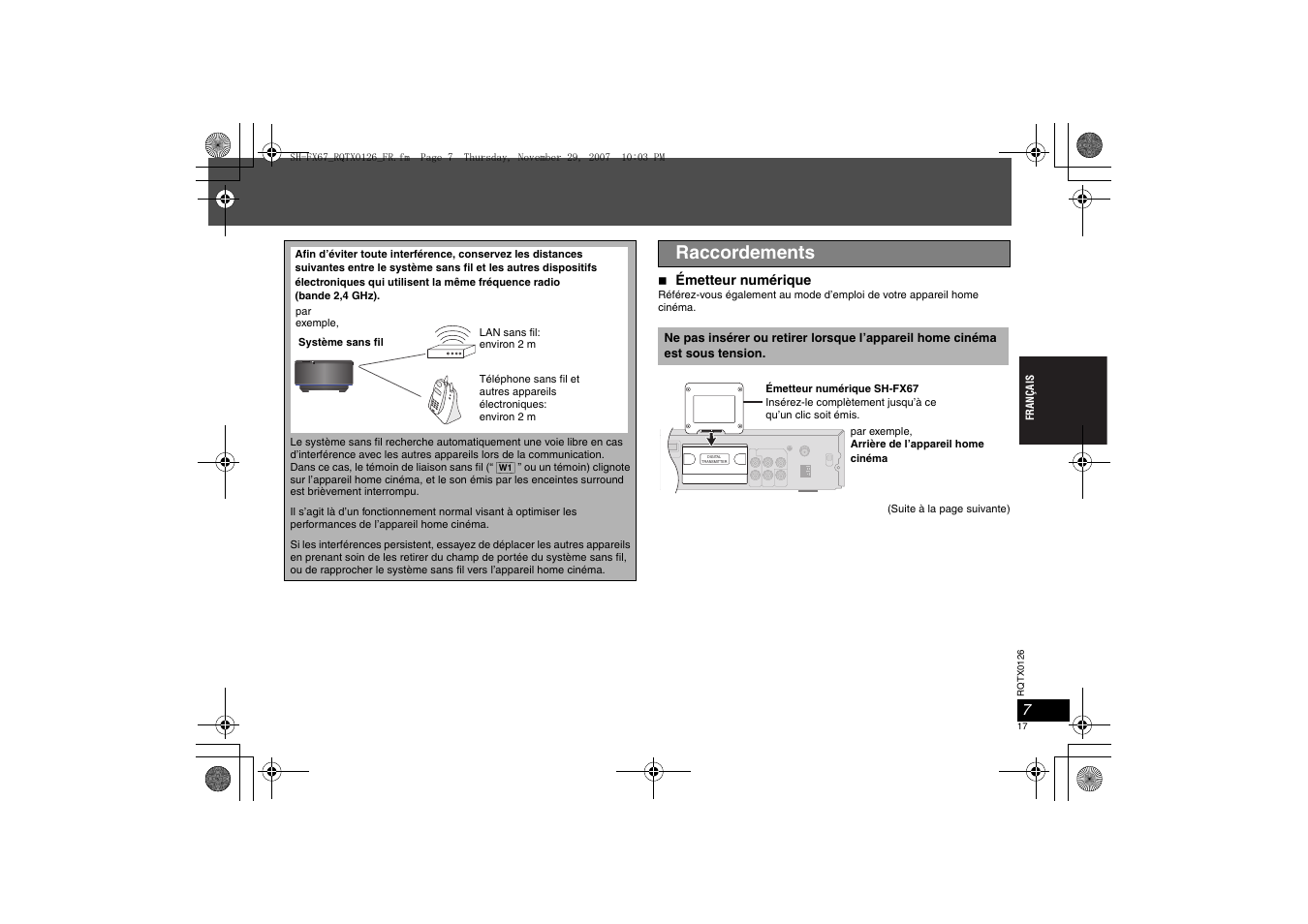 Raccordements | Panasonic SHFX67EK User Manual | Page 17 / 96