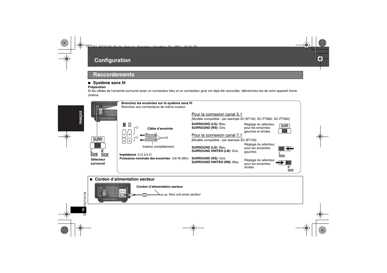 Configuration, Raccordements | Panasonic SHFX67EK User Manual | Page 18 / 96