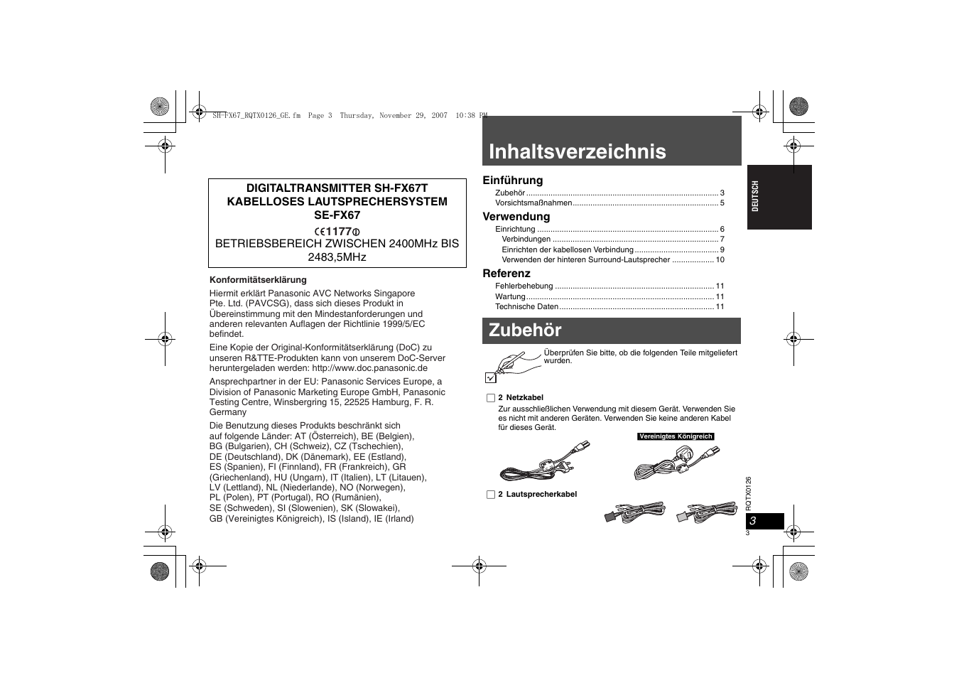 Panasonic SHFX67EK User Manual | Page 3 / 96