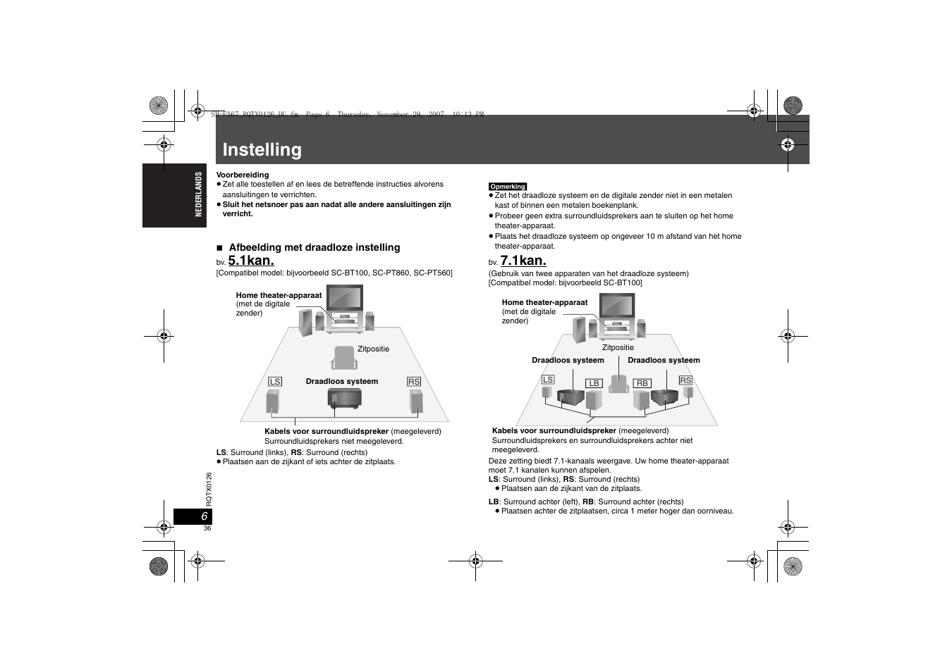 Instelling, 1kan | Panasonic SHFX67EK User Manual | Page 36 / 96