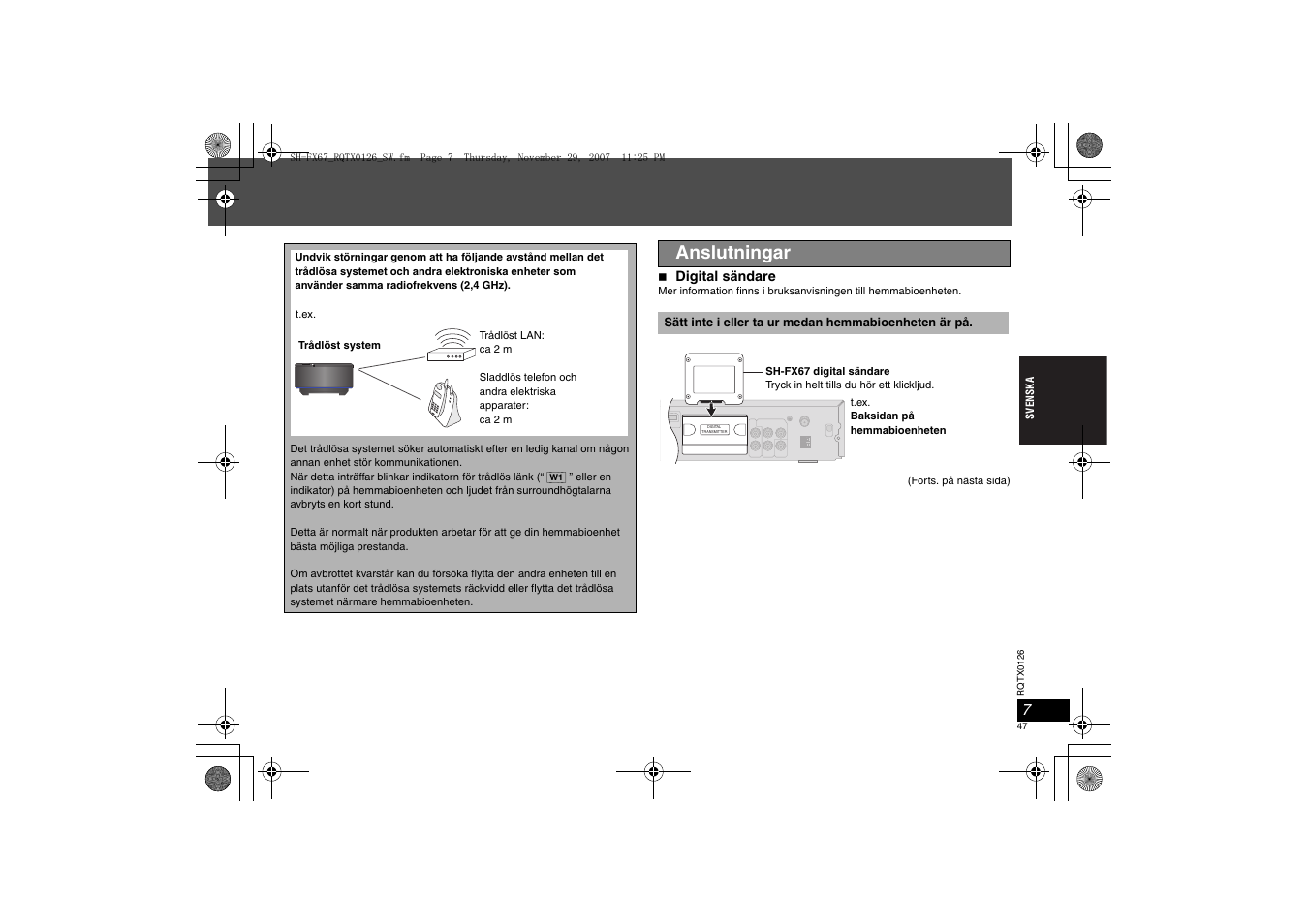 Anslutningar | Panasonic SHFX67EK User Manual | Page 47 / 96