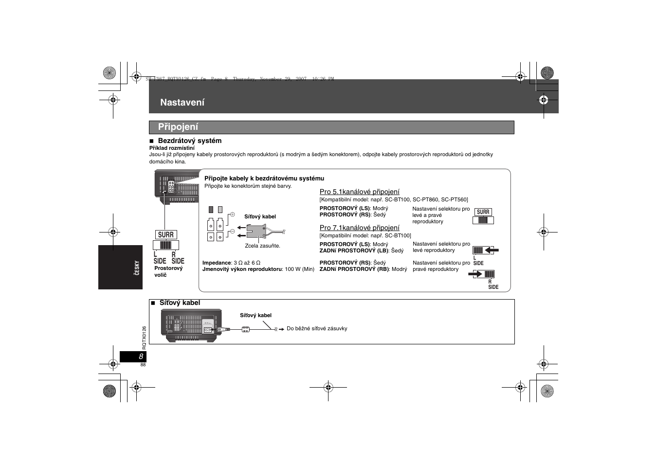 Nastavení, Připojení | Panasonic SHFX67EK User Manual | Page 88 / 96