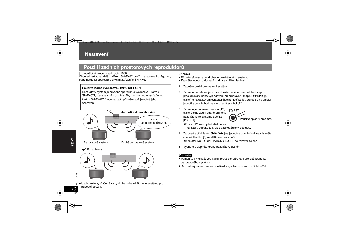 Nastavení, Použití zadních prostorových reproduktorů | Panasonic SHFX67EK User Manual | Page 90 / 96