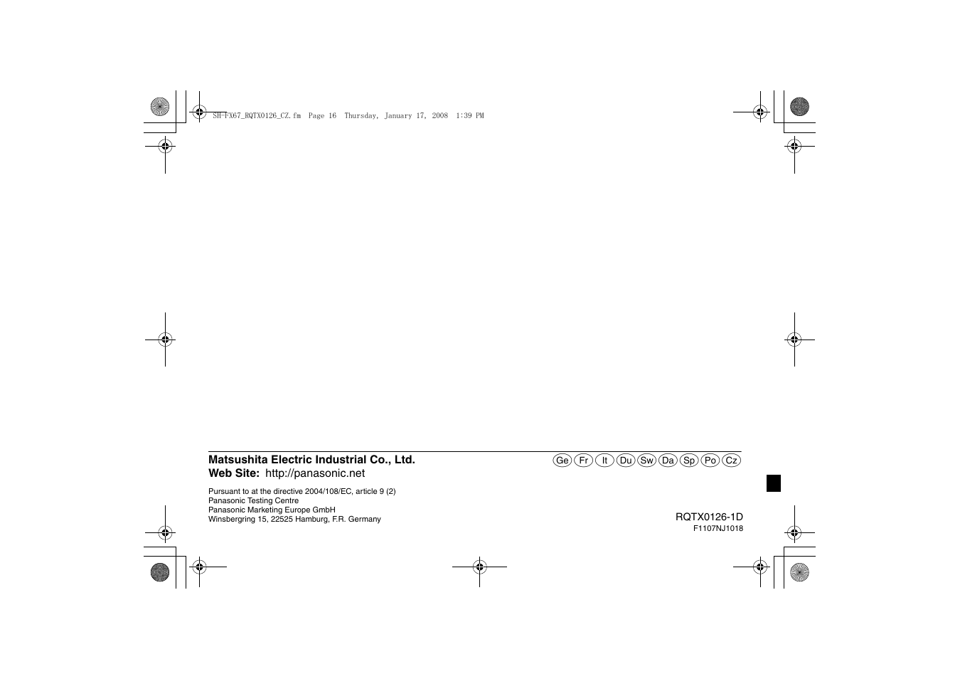 Tvuwsxr{z | Panasonic SHFX67EK User Manual | Page 96 / 96