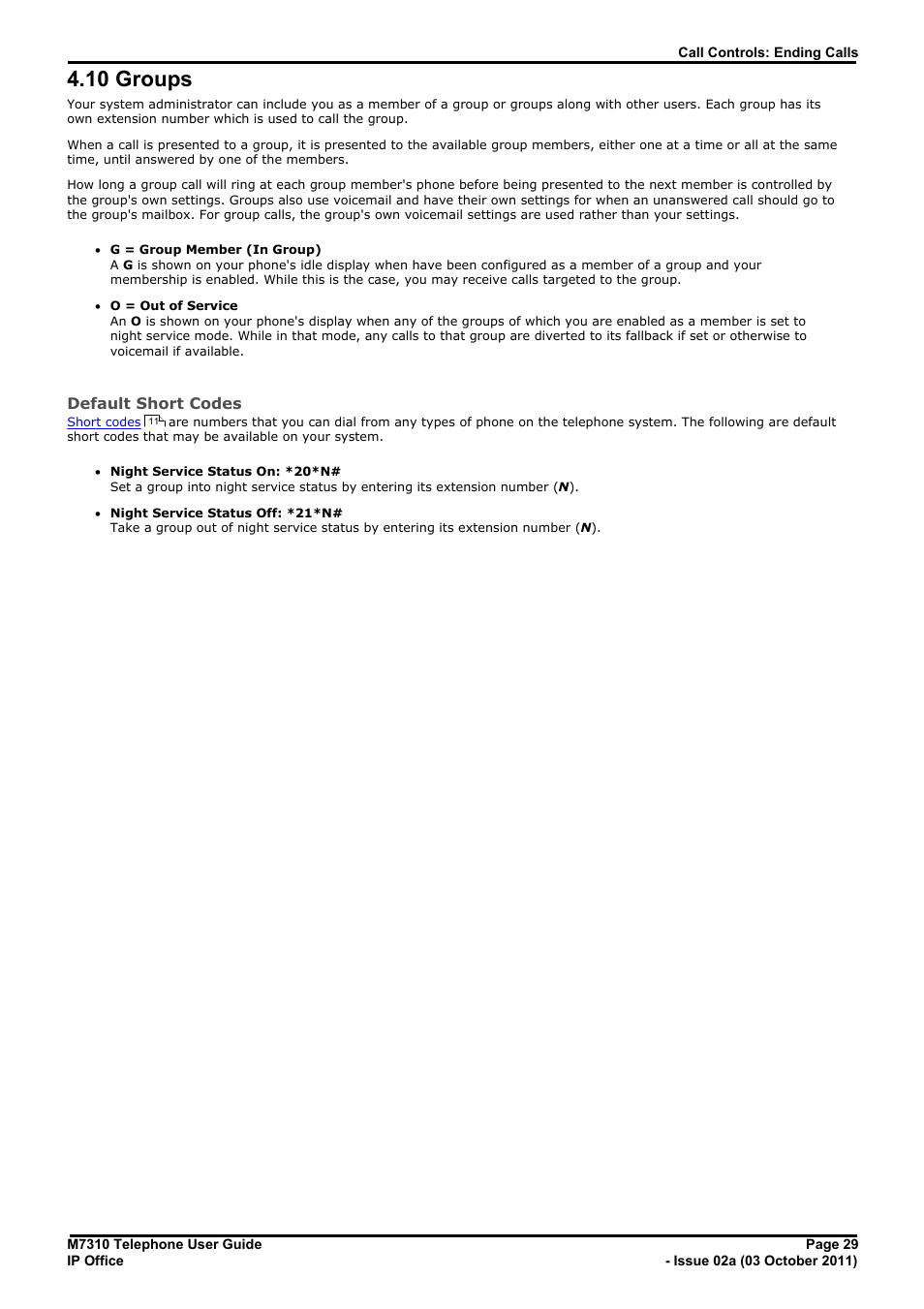 Groups, 10 groups, 6 function button | Avaya M7310 User Manual | Page 29 / 84