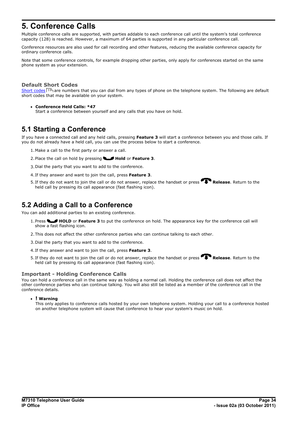 Conference calls, Starting a conference, Adding a call to a conference | 1 starting a conference, 2 adding a call to a conference, Start a conference | Avaya M7310 User Manual | Page 34 / 84