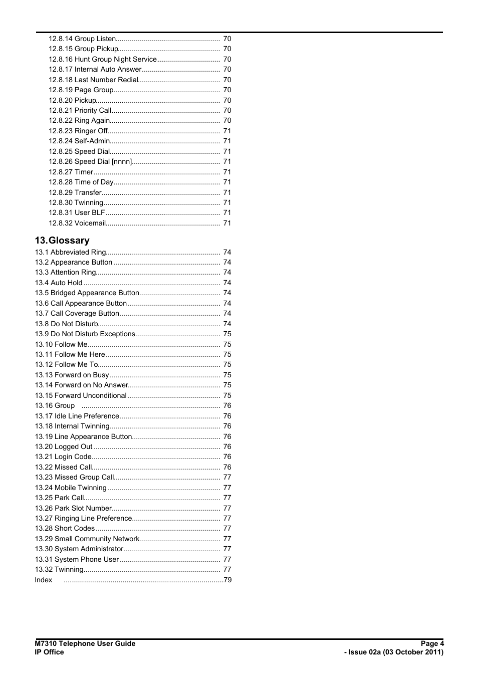 Glossary 13 | Avaya M7310 User Manual | Page 4 / 84