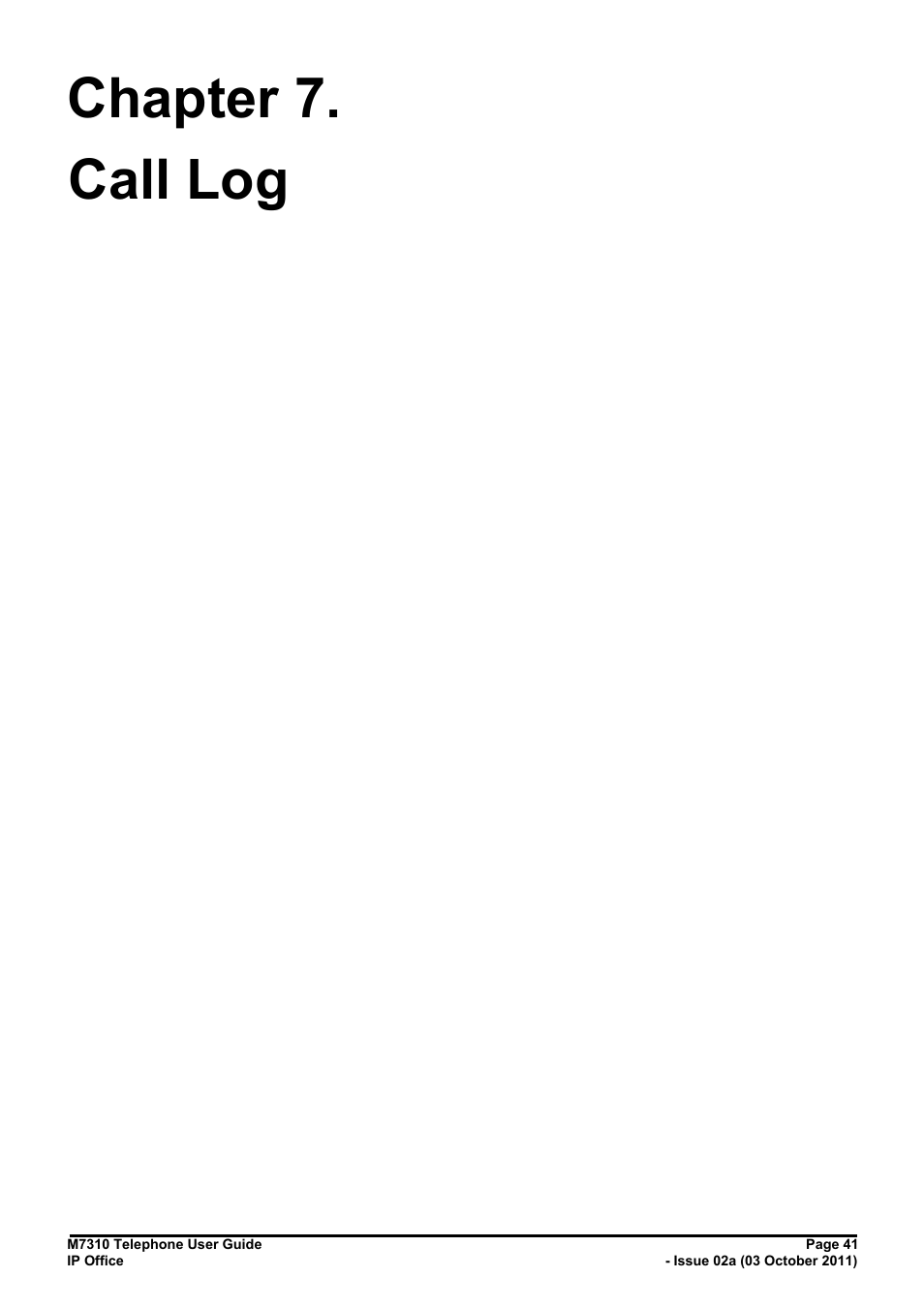 Call log chapter 7 | Avaya M7310 User Manual | Page 41 / 84