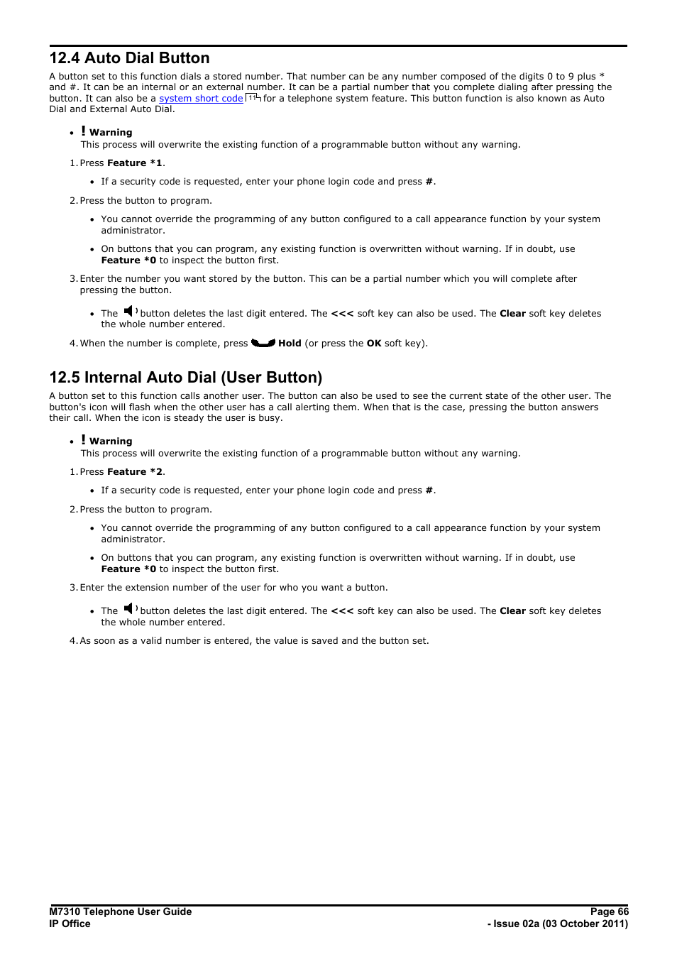 Auto dial button, Internal auto dial (user button), Internal autodial (user button) | User button (internal auto dial), 4 auto dial button, 5 internal auto dial (user button) | Avaya M7310 User Manual | Page 66 / 84