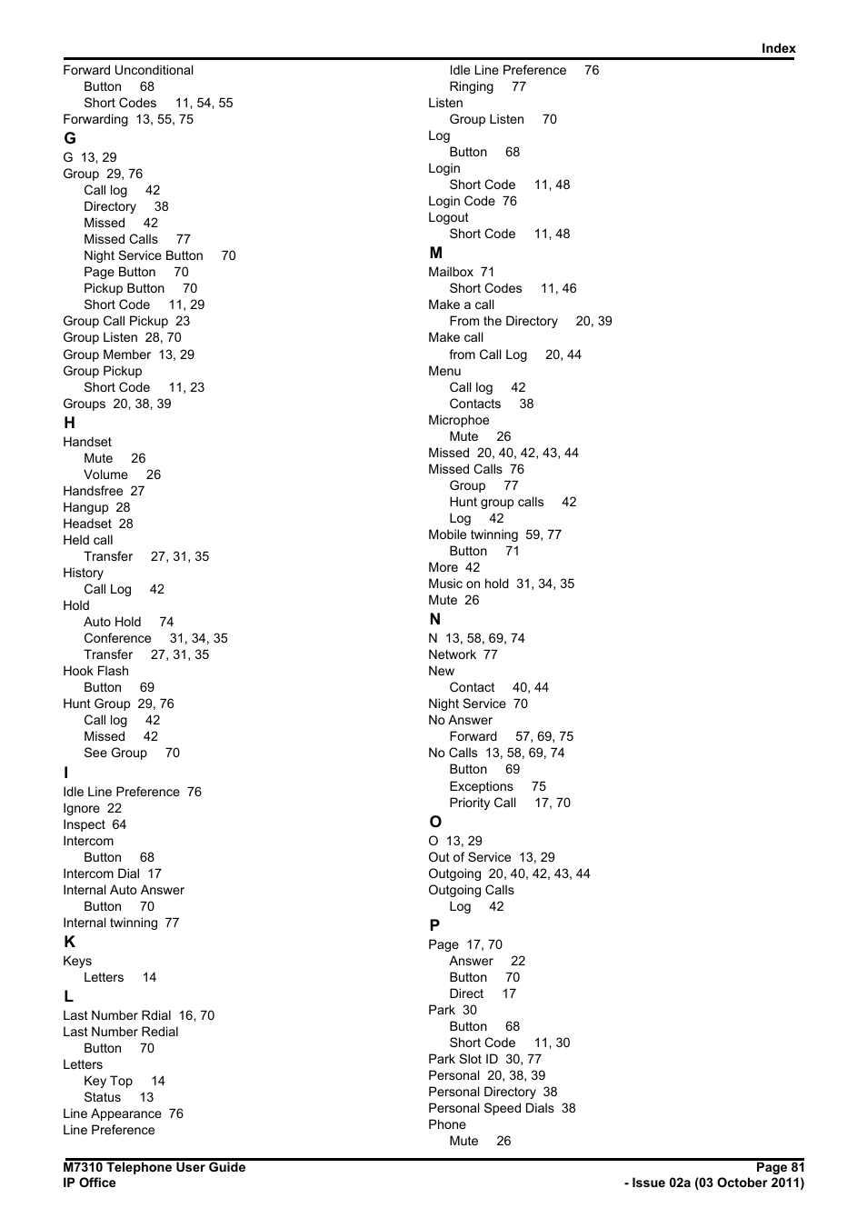 Avaya M7310 User Manual | Page 81 / 84