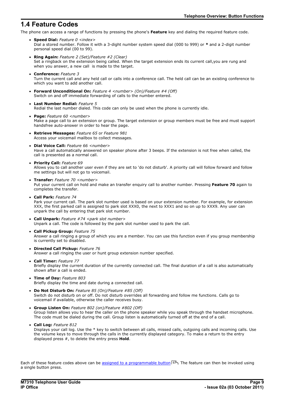 Feature codes, 4 feature codes, 3 making a call | Dialing a feature code | Avaya M7310 User Manual | Page 9 / 84