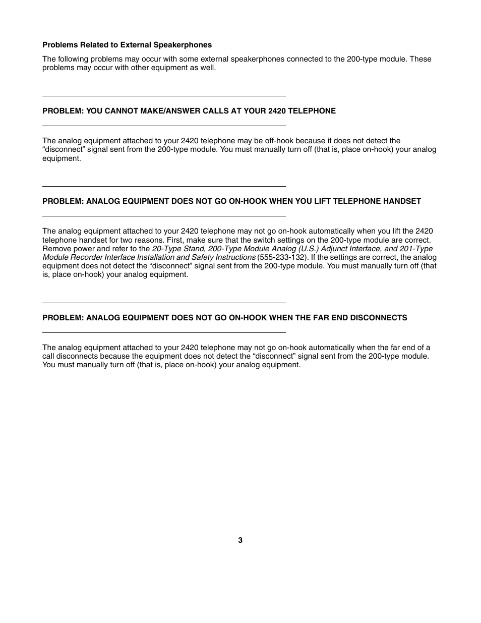 Problems related to external speakerphones | Avaya 200-Type Module Analog User Manual | Page 5 / 5