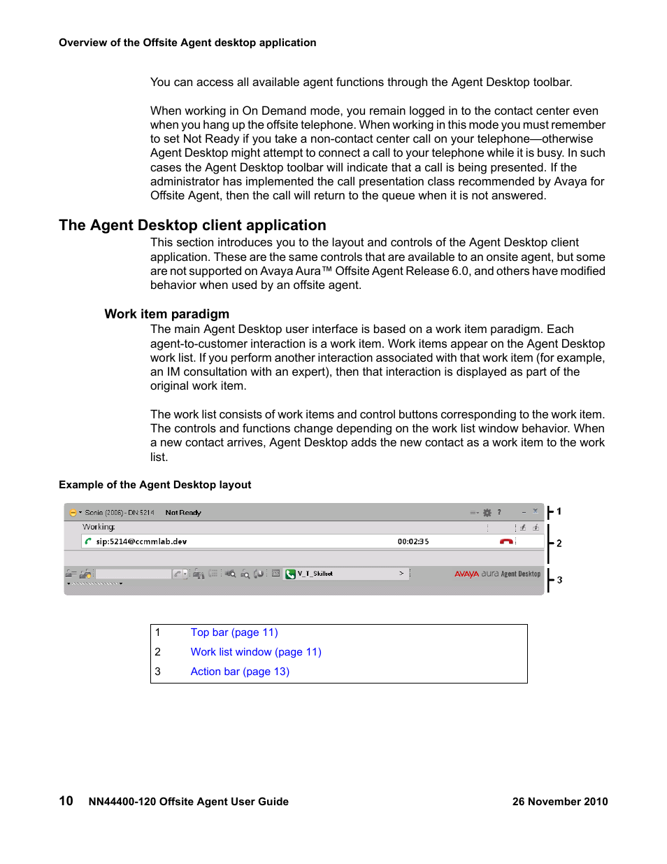 The agent desktop client application, Work item paradigm, The agent desktop client application 10 | Work item paradigm 10 | Avaya NN44400-120 User Manual | Page 10 / 48